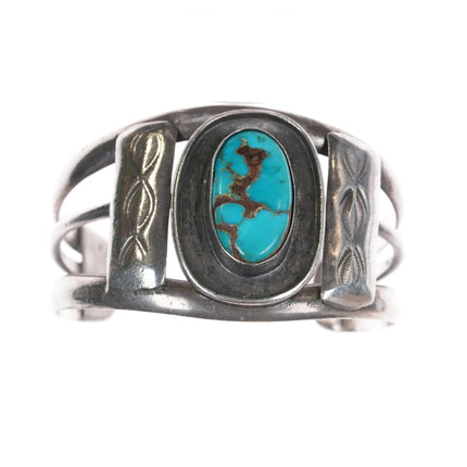 6" 50's-60's Navajo sterling cuff bracelet with turquoise - Estate Fresh Austin