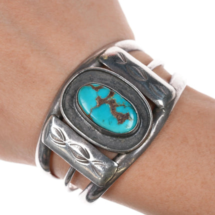 6" 50's-60's Navajo sterling cuff bracelet with turquoise - Estate Fresh Austin