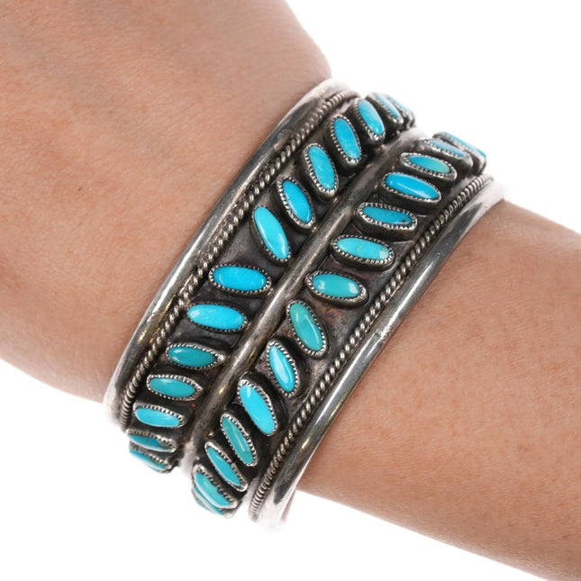 6" 50's-60's Zuni sleeping beauty turquoise, sterling double row cuff bracelet - Estate Fresh Austin