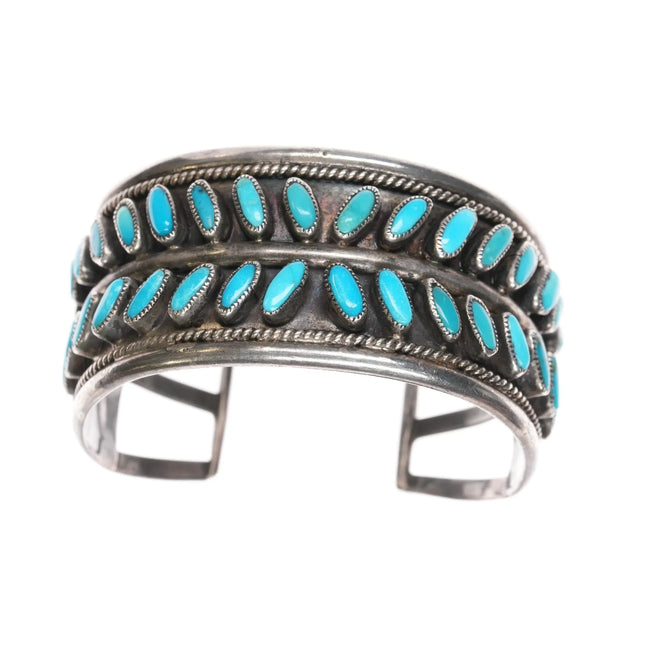 6" 50's-60's Zuni sleeping beauty turquoise, sterling double row cuff bracelet - Estate Fresh Austin