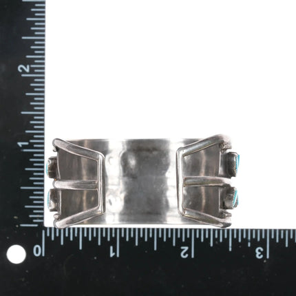 6" 50's-60's Zuni sleeping beauty turquoise, sterling double row cuff bracelet - Estate Fresh Austin