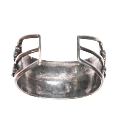 6" 50's-60's Zuni sleeping beauty turquoise, sterling double row cuff bracelet - Estate Fresh Austin