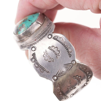 6.625" 1930's Navajo Stamped silver and turquoise bracelet - Estate Fresh Austin