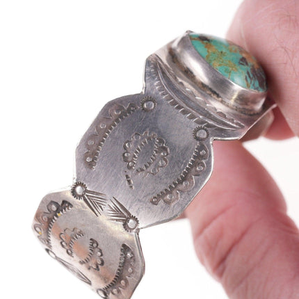 6.625" 1930's Navajo Stamped silver and turquoise bracelet - Estate Fresh Austin