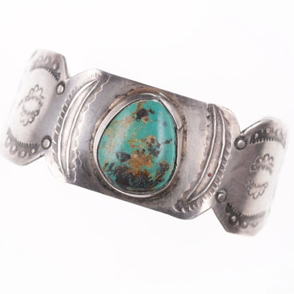 6.625" 1930's Navajo Stamped silver and turquoise bracelet - Estate Fresh Austin