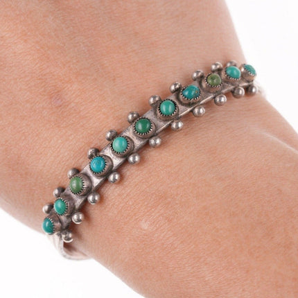 6.625" 1930's Navajo Stamped silver and turquoise bracelet - Estate Fresh Austin
