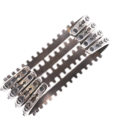 6.625" 1930's Navajo Stamped silver Snake eye turquoise 4 row cuff bracelet - Estate Fresh Austin