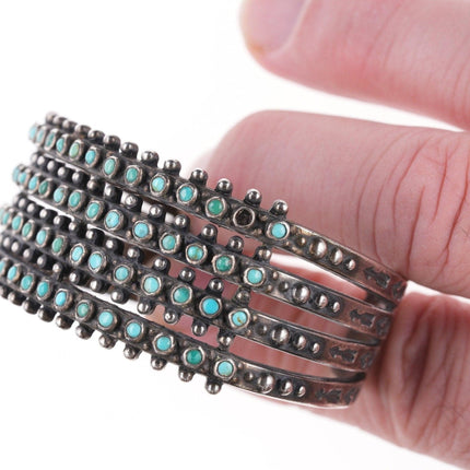 6.625" 1930's Navajo Stamped silver Snake eye turquoise 4 row cuff bracelet - Estate Fresh Austin