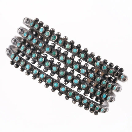 6.625" 1930's Navajo Stamped silver Snake eye turquoise 4 row cuff bracelet - Estate Fresh Austin