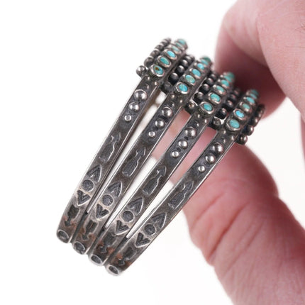 6.625" 1930's Navajo Stamped silver Snake eye turquoise 4 row cuff bracelet - Estate Fresh Austin