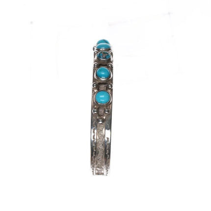 6.625" 20's-30's Navajo ingot silver turquoise row cuff bracelet - Estate Fresh Austin
