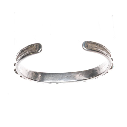 6.625" 20's-30's Navajo ingot silver turquoise row cuff bracelet - Estate Fresh Austin