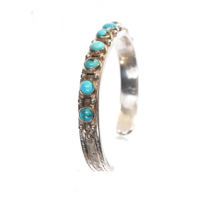 6.625" 20's-30's Navajo ingot silver turquoise row cuff bracelet - Estate Fresh Austin
