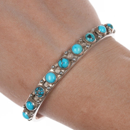 6.625" 20's-30's Navajo ingot silver turquoise row cuff bracelet - Estate Fresh Austin