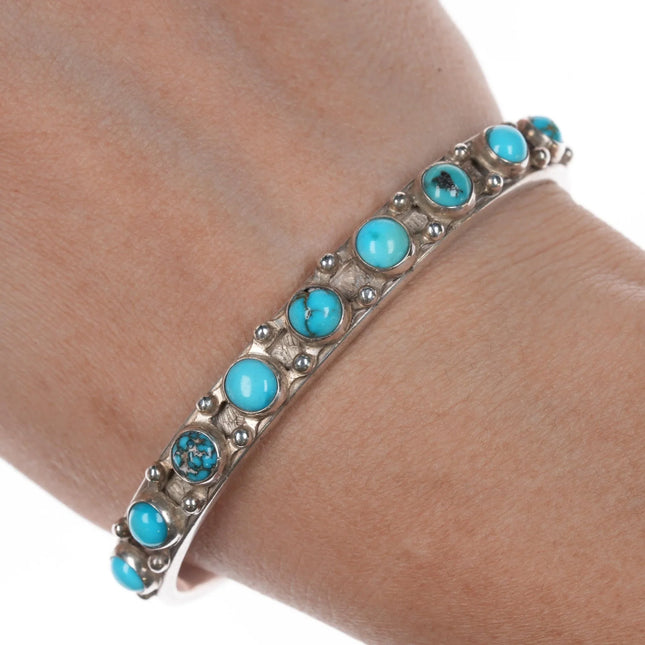 6.625" 20's-30's Navajo ingot silver turquoise row cuff bracelet - Estate Fresh Austin