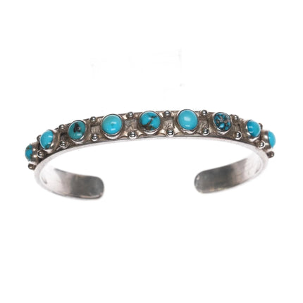 6.625" 20's-30's Navajo ingot silver turquoise row cuff bracelet - Estate Fresh Austin