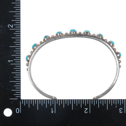 6.625" 20's-30's Navajo ingot silver turquoise row cuff bracelet - Estate Fresh Austin
