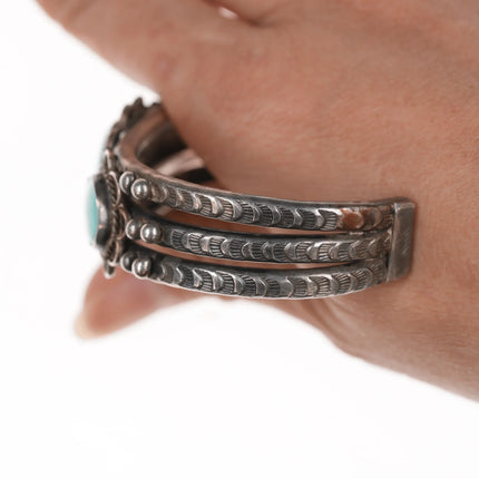 6.625" 30's-40's Hallmarked Native American silver and turquoise cuff bracelet - Estate Fresh Austin