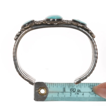 6.625" 30's-40's Hallmarked Native American silver and turquoise cuff bracelet - Estate Fresh Austin