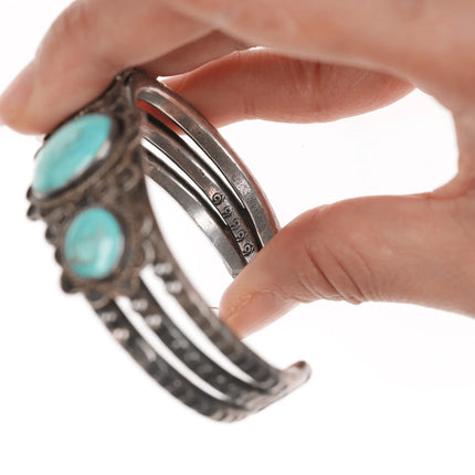 6.625" 30's-40's Hallmarked Native American silver and turquoise cuff bracelet - Estate Fresh Austin