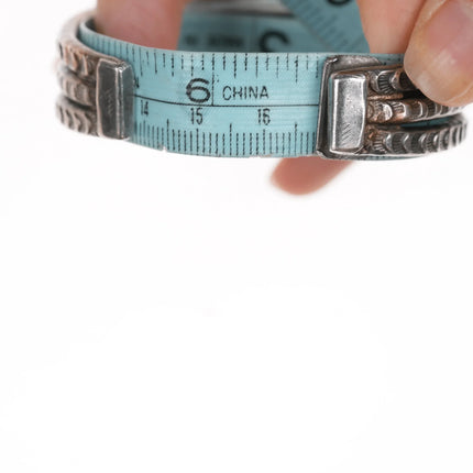 6.625" 30's-40's Hallmarked Native American silver and turquoise cuff bracelet - Estate Fresh Austin