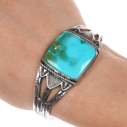 6.625" 30's-40's Native American silver cuff bracelet Royston turquoise - Estate Fresh Austin