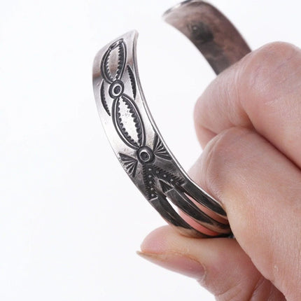 6.625" 30's-40's Navajo Hand stamped silver and turquoise bracelet v - Estate Fresh Austin