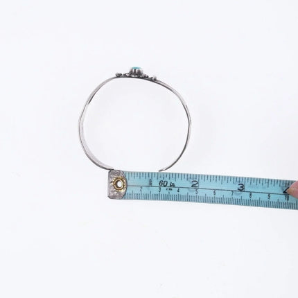 6.625" 30's-40's Navajo Hand stamped silver and turquoise bracelet v - Estate Fresh Austin