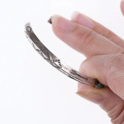 6.625" 30's-40's Navajo Hand stamped silver and turquoise bracelet z - Estate Fresh Austin