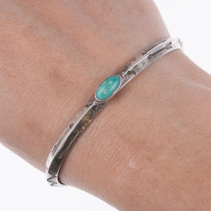 6.625" 30's-40's Navajo Hand stamped silver and turquoise bracelet z - Estate Fresh Austin