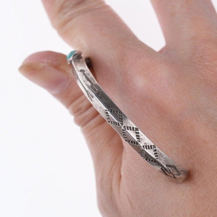 6.625" 30's-40's Navajo Hand stamped silver and turquoise bracelet z - Estate Fresh Austin