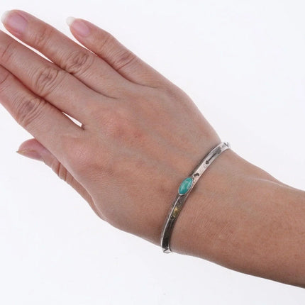 6.625" 30's-40's Navajo Hand stamped silver and turquoise bracelet z - Estate Fresh Austin