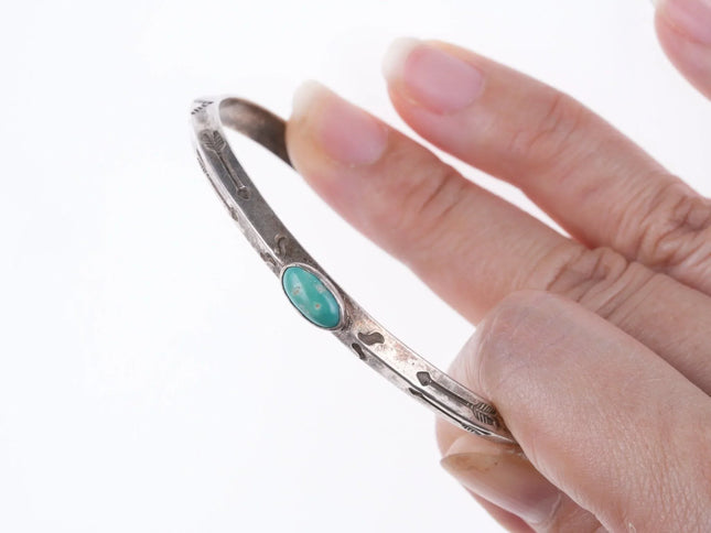 6.625" 30's-40's Navajo Hand stamped silver and turquoise bracelet - Estate Fresh Austin