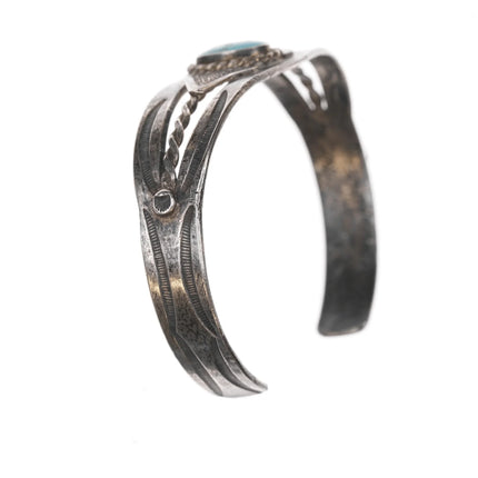 6.625" 30's-40's Navajo hand stamped silver cuff bracelet with turquoise - Estate Fresh Austin