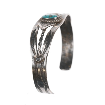 6.625" 30's-40's Navajo hand stamped silver cuff bracelet with turquoise - Estate Fresh Austin
