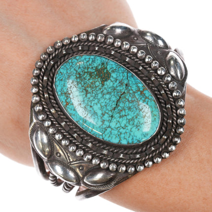 6 5/8" 30's - 40's Navajo silver Lone Mountain turquoise large cuff bracelet - Estate Fresh Austin