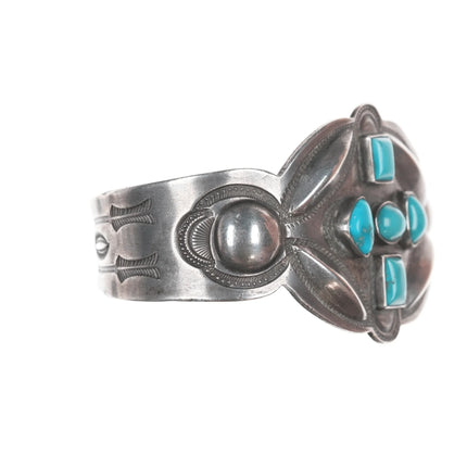 6.625" 30's-40's Navajo silver repousse intricately stamped cuff bracelet - Estate Fresh Austin