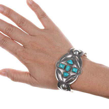 6.625" 30's-40's Navajo silver repousse intricately stamped cuff bracelet - Estate Fresh Austin
