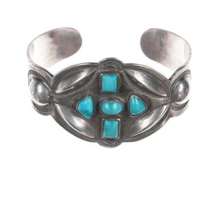 6.625" 30's-40's Navajo silver repousse intricately stamped cuff bracelet - Estate Fresh Austin