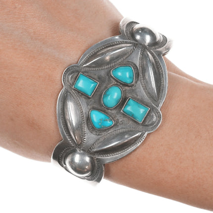 6.625" 30's-40's Navajo silver repousse intricately stamped cuff bracelet - Estate Fresh Austin