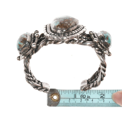 6.625" 40's-50's Huge twisted wire high grade quartz turquoise cuff bracelet - Estate Fresh Austin