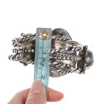 6.625" 40's-50's Huge twisted wire high grade quartz turquoise cuff bracelet - Estate Fresh Austin