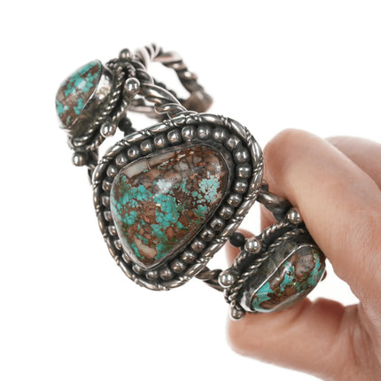 6.625" 40's-50's Huge twisted wire high grade quartz turquoise cuff bracelet - Estate Fresh Austin