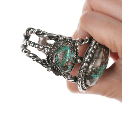 6.625" 40's-50's Huge twisted wire high grade quartz turquoise cuff bracelet - Estate Fresh Austin