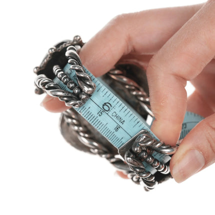 6.625" 40's-50's Huge twisted wire high grade quartz turquoise cuff bracelet - Estate Fresh Austin
