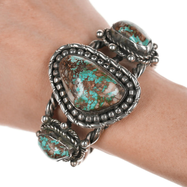 6.625" 40's-50's Huge twisted wire high grade quartz turquoise cuff bracelet - Estate Fresh Austin
