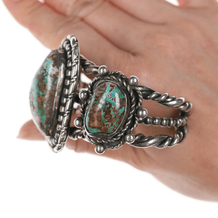 6.625" 40's-50's Huge twisted wire high grade quartz turquoise cuff bracelet - Estate Fresh Austin