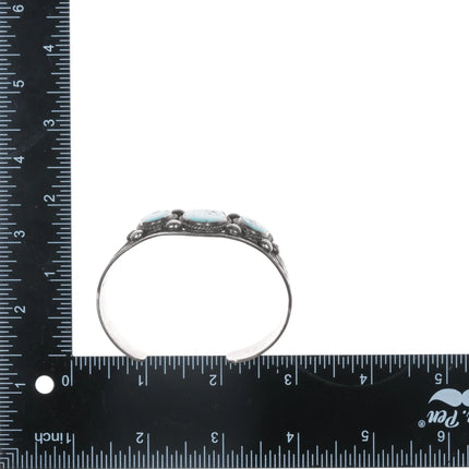 6.625" 40's-50's Navajo Hand stamped silver triple turquoise cuff bracelet - Estate Fresh Austin