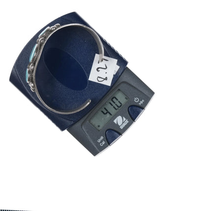 6.625" 40's-50's Navajo Hand stamped silver triple turquoise cuff bracelet - Estate Fresh Austin