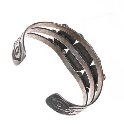 6.625" 40's-50's Navajo Hand stamped silver triple turquoise cuff bracelet - Estate Fresh Austin